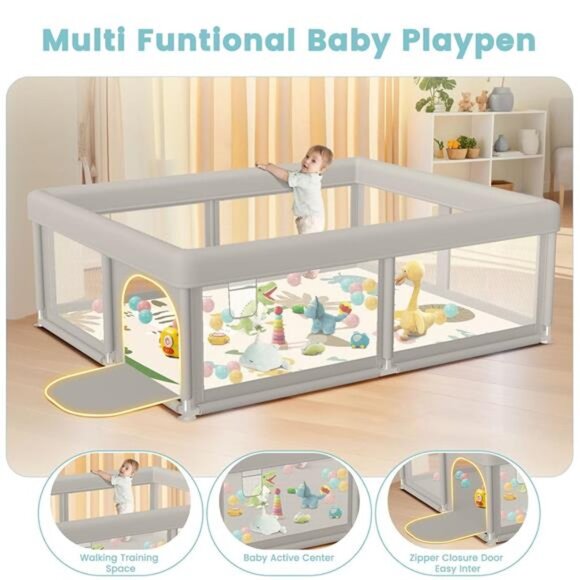 Baby Playpen with Mat 50x50 Inch, Play Pen for Babies and Toddlers with Gate - Picture 6 of 8